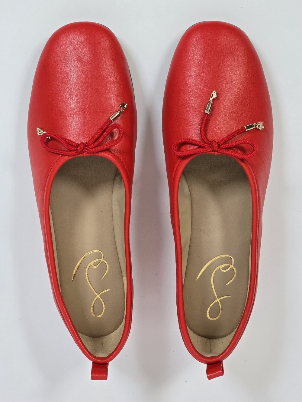Sam Edelman Ari Ballet Flats Red Leather Bow Square Toe Classic Ballerina 7.5 - Picture 4 of 12